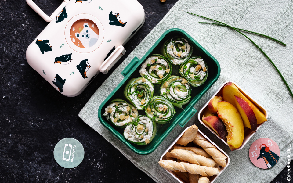 Cucumber and Cheese Roll-ups with Nuts and Chives