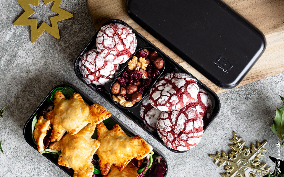 Christmas tree pumpkin and chestnut pies & red velvet crinkle cookies