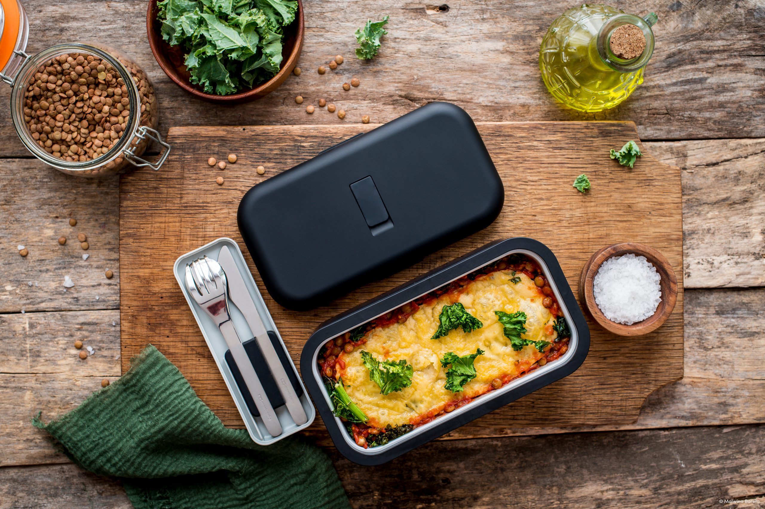 Lentil and kale moussaka